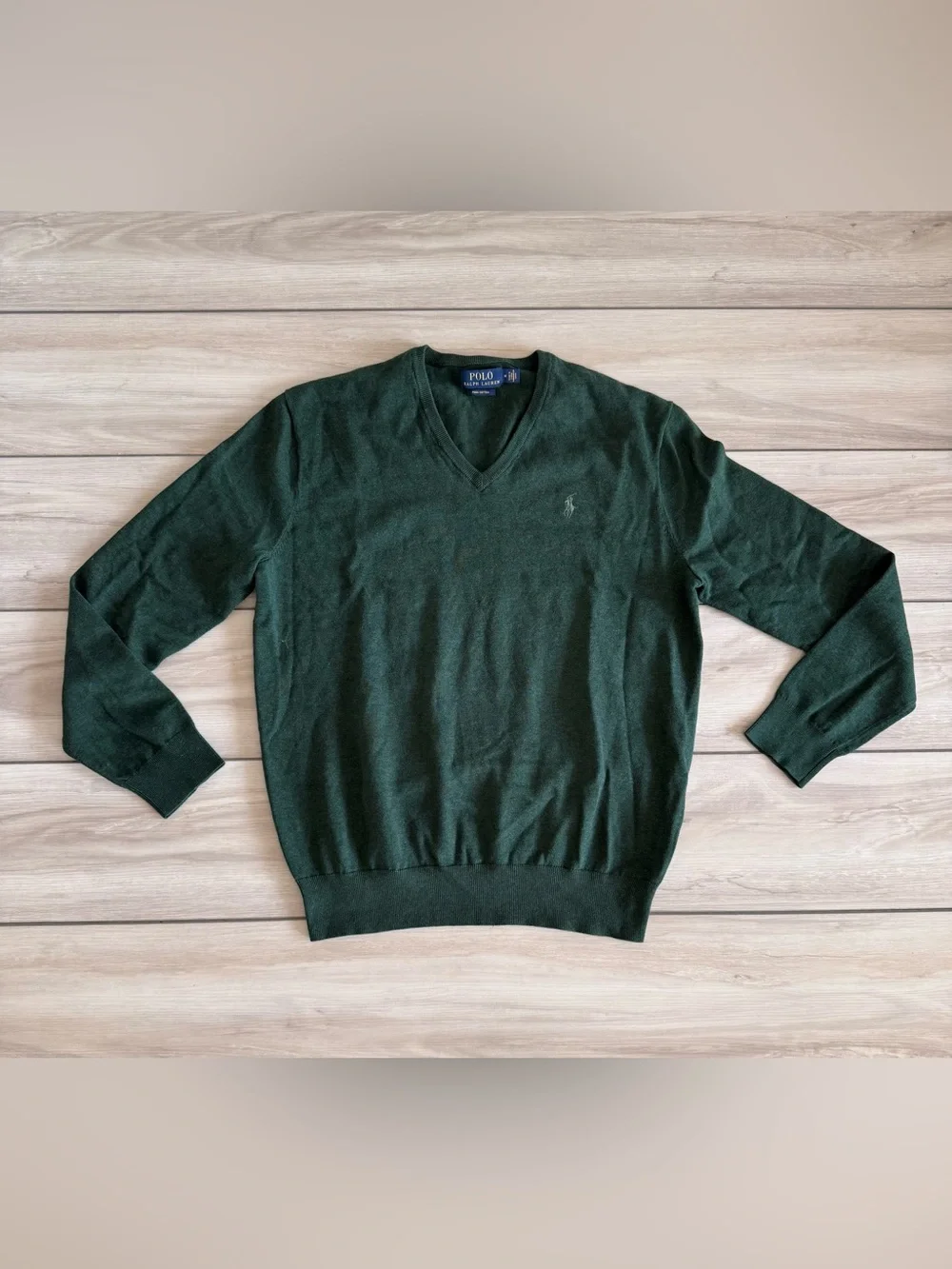 Polo by Ralph Lauren Pima Cotton V-Neck Sweater Green Medium NWOT